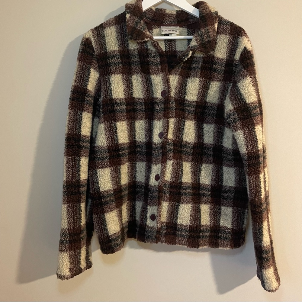 Vintage Fashion Bug Plaid Fuzzy Jacket Shacket